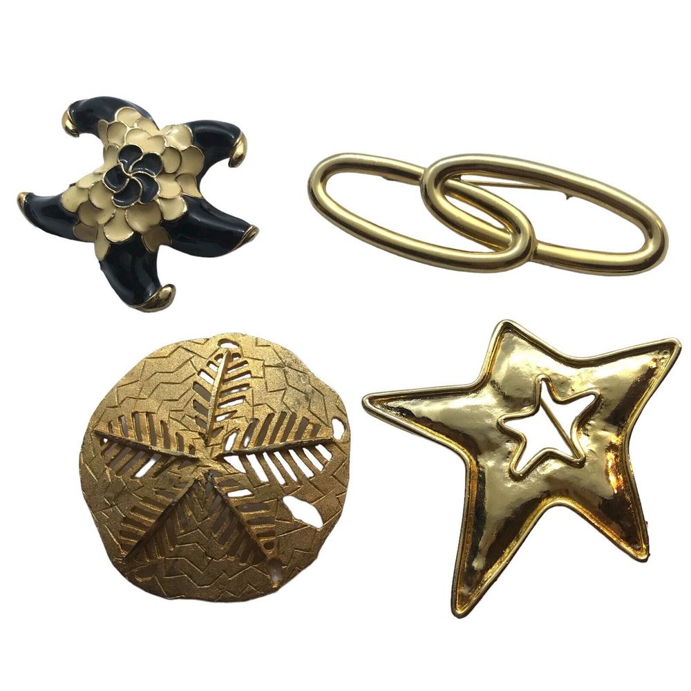 Vintage Brooch Lot Metal Enamel Stars Geo Retro Beach Boho Mod Pins